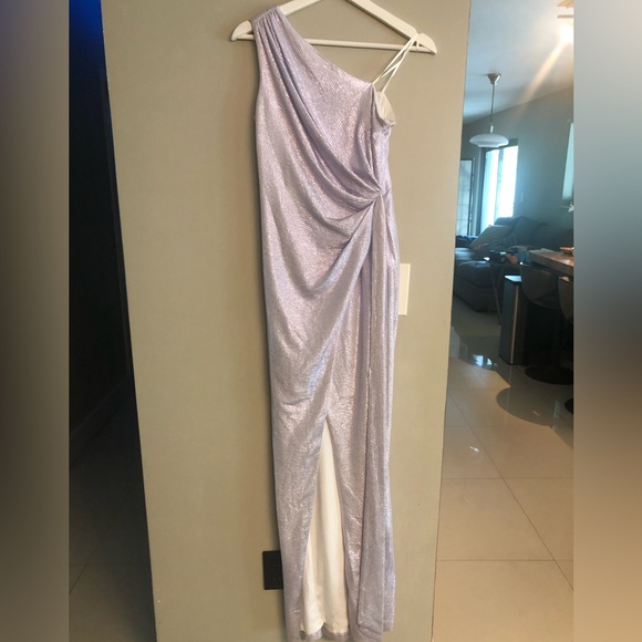 Aidan Mattox Shimmering Lilac One-Shoulder Dress - Picture 1 of 12